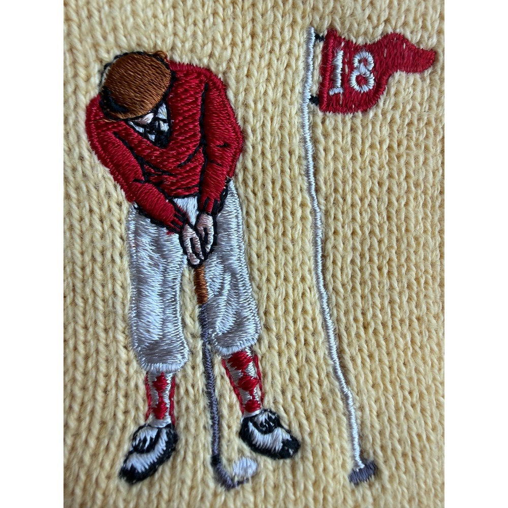 Vintage Scottish Isle by Bernette Yellow V-Neck Golf Sweater Embroidered XLT - Picture 3 of 7